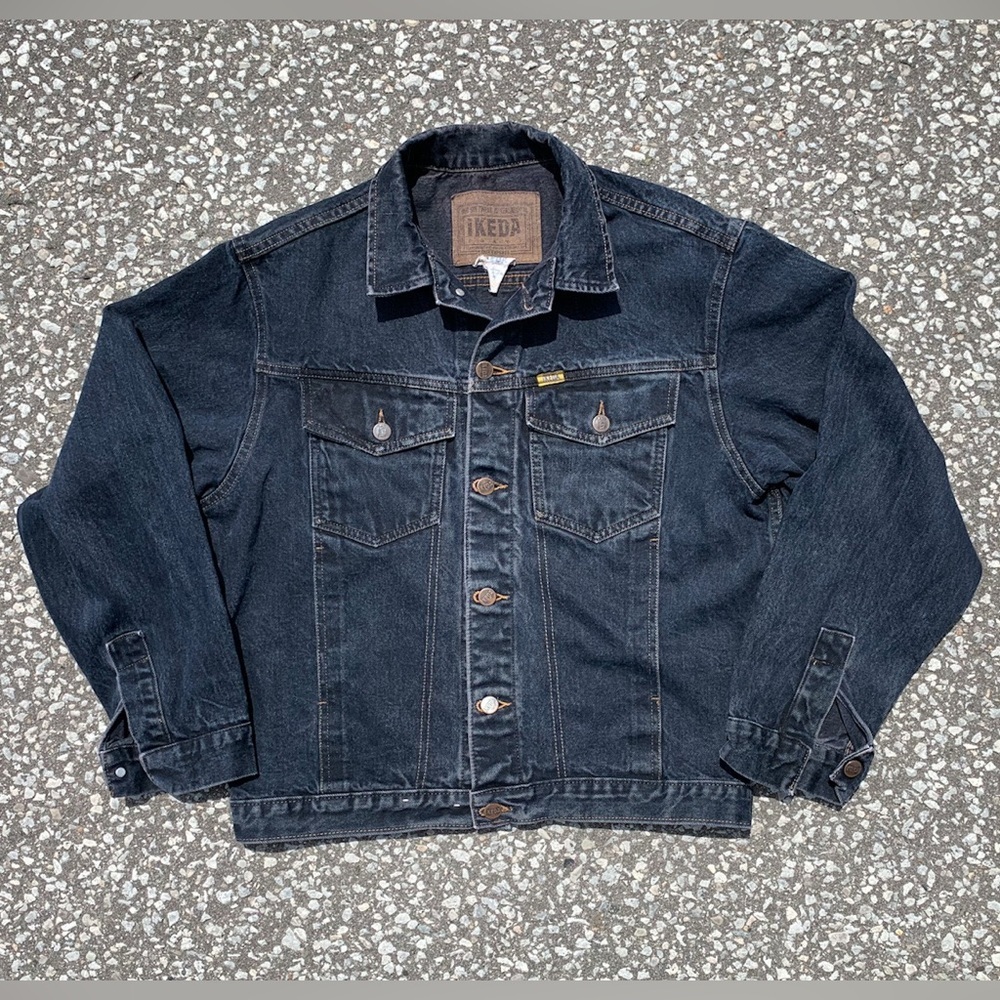 Vtg 90s Ikeda Black Denim Jacket Boxy Fit Canada 23x24.25 Grunge